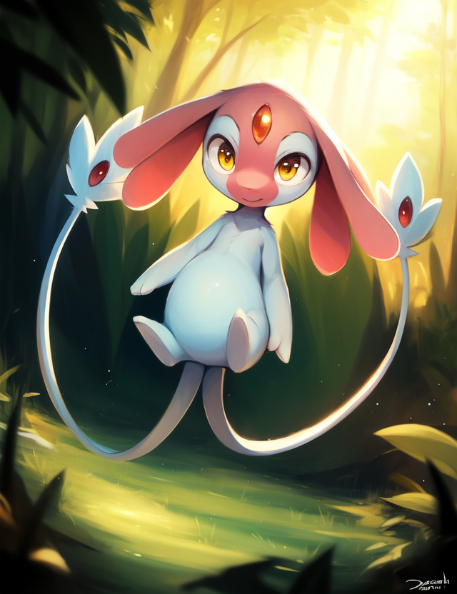 02426-2766850708-_lora_PokMespritddN_1_ PokMespritddN, Yellow eyes,(( two tails)), blue skin,  Detailed skin, soft skin,  chibi,_[day,  forest],.png